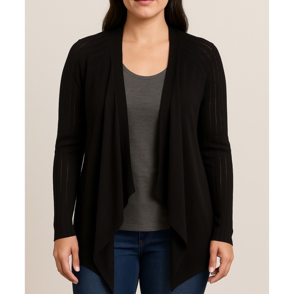 Drape Collar Staple Cardigan Sweater Layering Open Knit Open Front Medium
